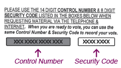 The control number on your notice is a fourteen digit number found in a gray rectangular box.
                                        The security code is an eight digit number found in a white box next to the control number.